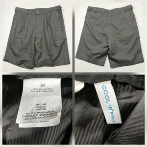 Cool 18 Pro Golf Shorts Men's 34 Gray Pleated Performance Casual‎